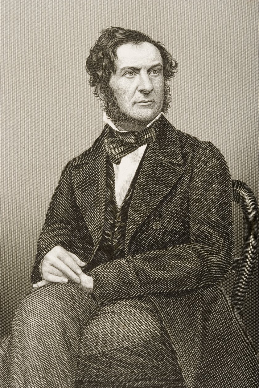 وليام إيوارت جلادستون (1809-98) منقوش بواسطة DJ Pound من صورة ، من "غرفة الرسم للشخصيات البارزة ، المجلد 2" ، نُشر في لندن ، 1860 بواسطة جون جابيز إدوين بيزلي مايال