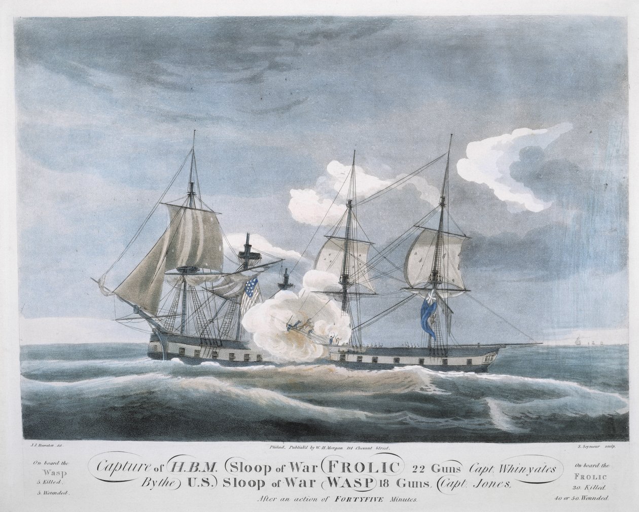 القبض على H.B.M. Sloop of War FROLIC ، 22 Guns ، النقيب Whinyates من السفينة Sloop of War WASP بواسطة جون جيمس (بعد) باراليه