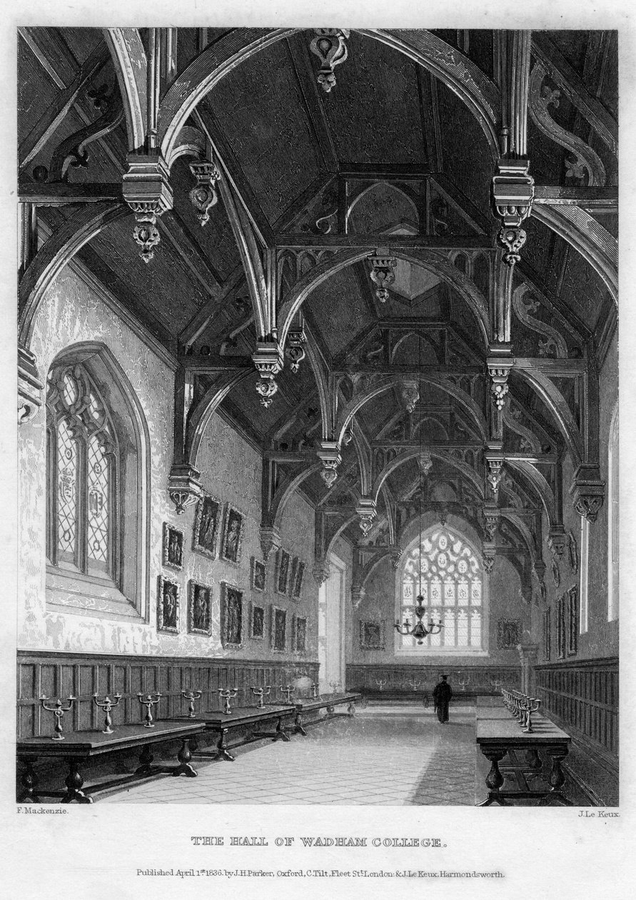 قاعة كلية وادام ، جامعة أكسفورد ، 1836. بواسطة جون لو كيوكس