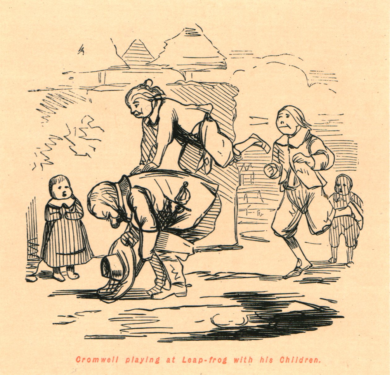 كرومويل يلعب في Leap-frog مع أطفاله ، 1897. بواسطة جون ليتش