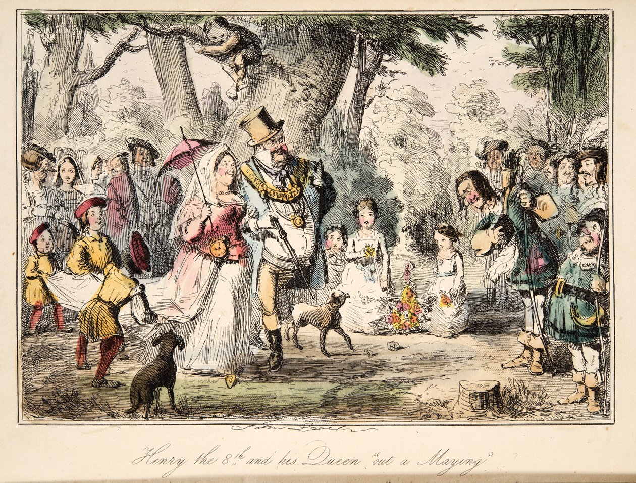 هنري الثامن وملكته Out-a-Maying ، من The Comic History of England ، pub. 1864 (النقش اليدوي) بواسطة جون ليتش