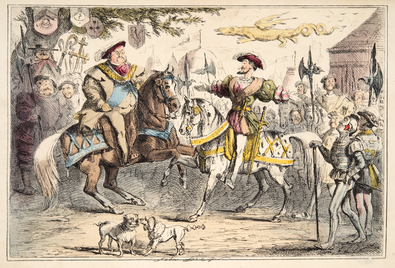 يلتقي هنري الثامن بفرانسيس الأول ، من التاريخ الهزلي لإنجلترا ، حانة. 1864 (النقش اليدوي) بواسطة جون ليتش