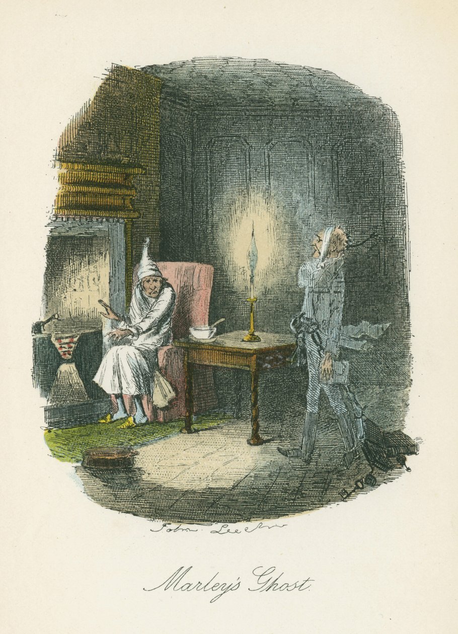 ظهور شبح مارلي لـ Scrooge. رسم توضيحي لجون ليتش (1817-1864) لتشارلز ديكنز، ترنيمة عيد الميلاد، لندن 1843-1844. بواسطة جون ليتش