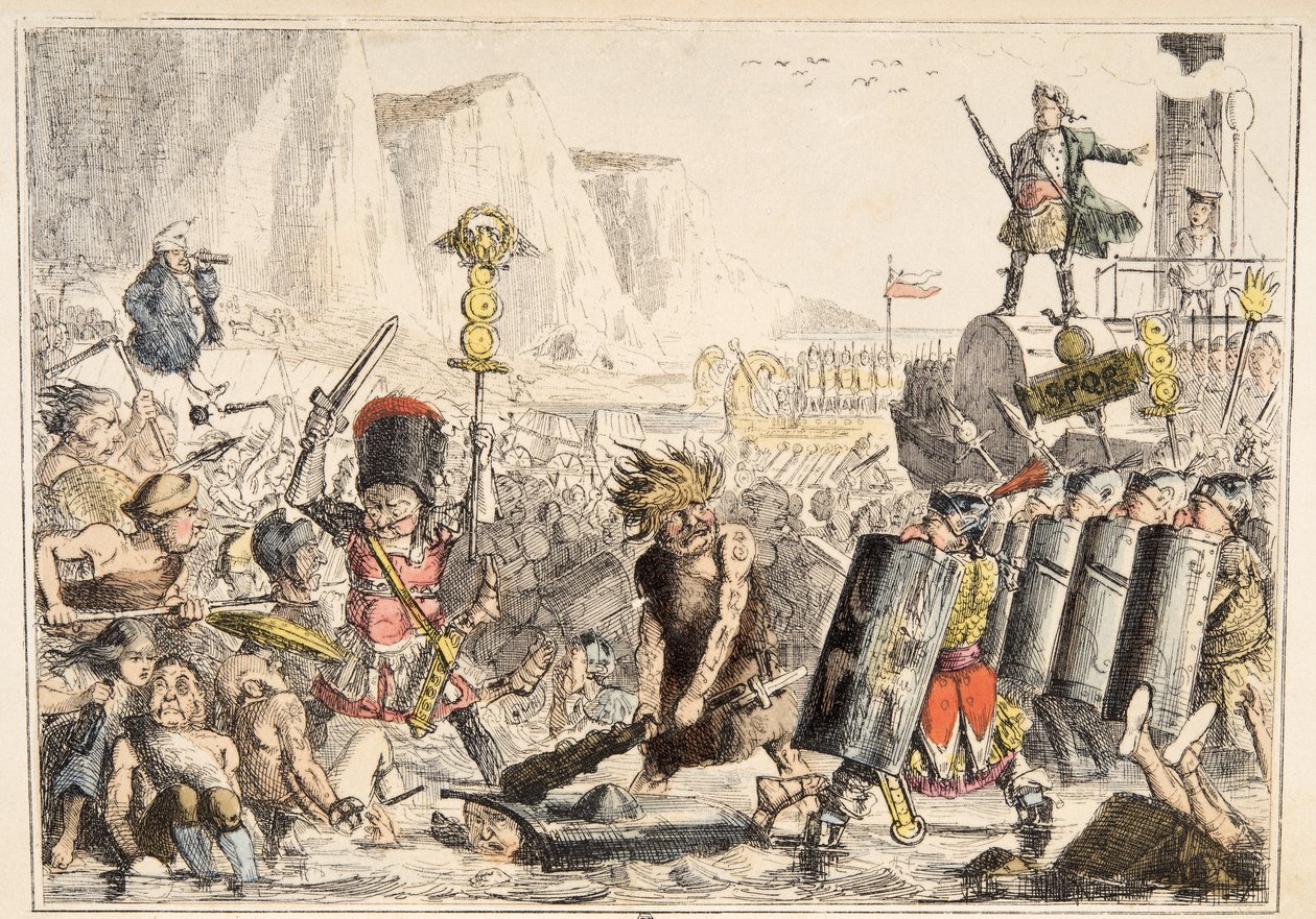 هبوط يوليوس قيصر من التاريخ الهزلي لإنجلترا ، حانة. 1864 (النقش اليدوي) بواسطة جون ليتش