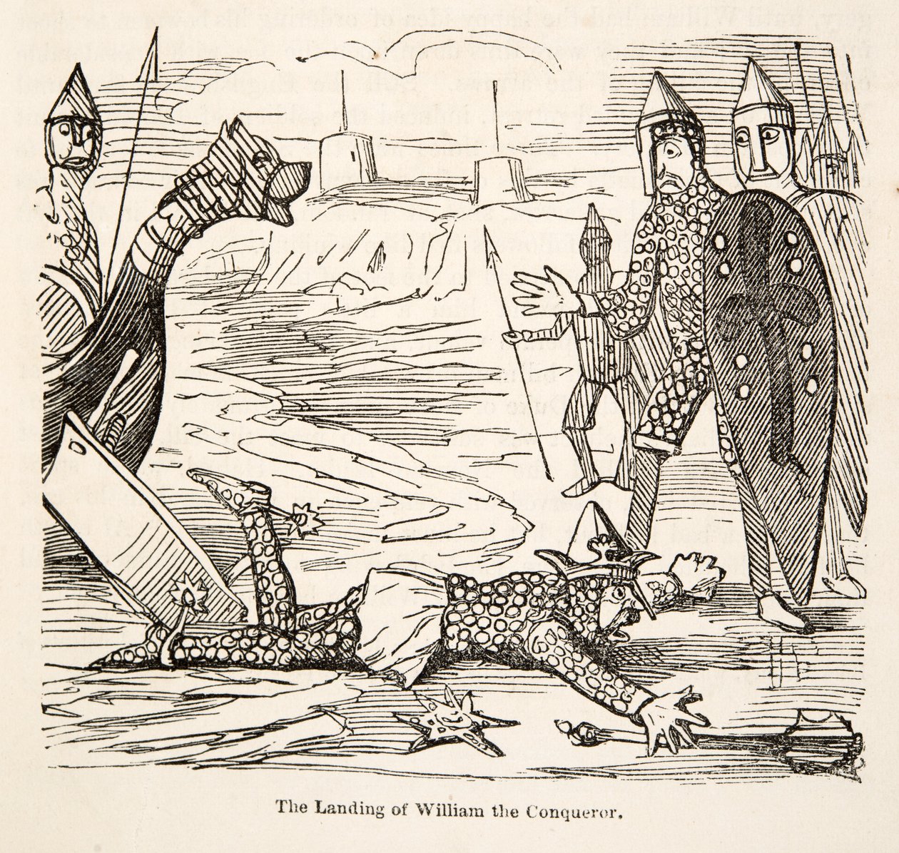 هبوط ويليام الفاتح ، من التاريخ الهزلي لإنجلترا ، حانة. 1864 (نقش خشبي) بواسطة جون ليتش