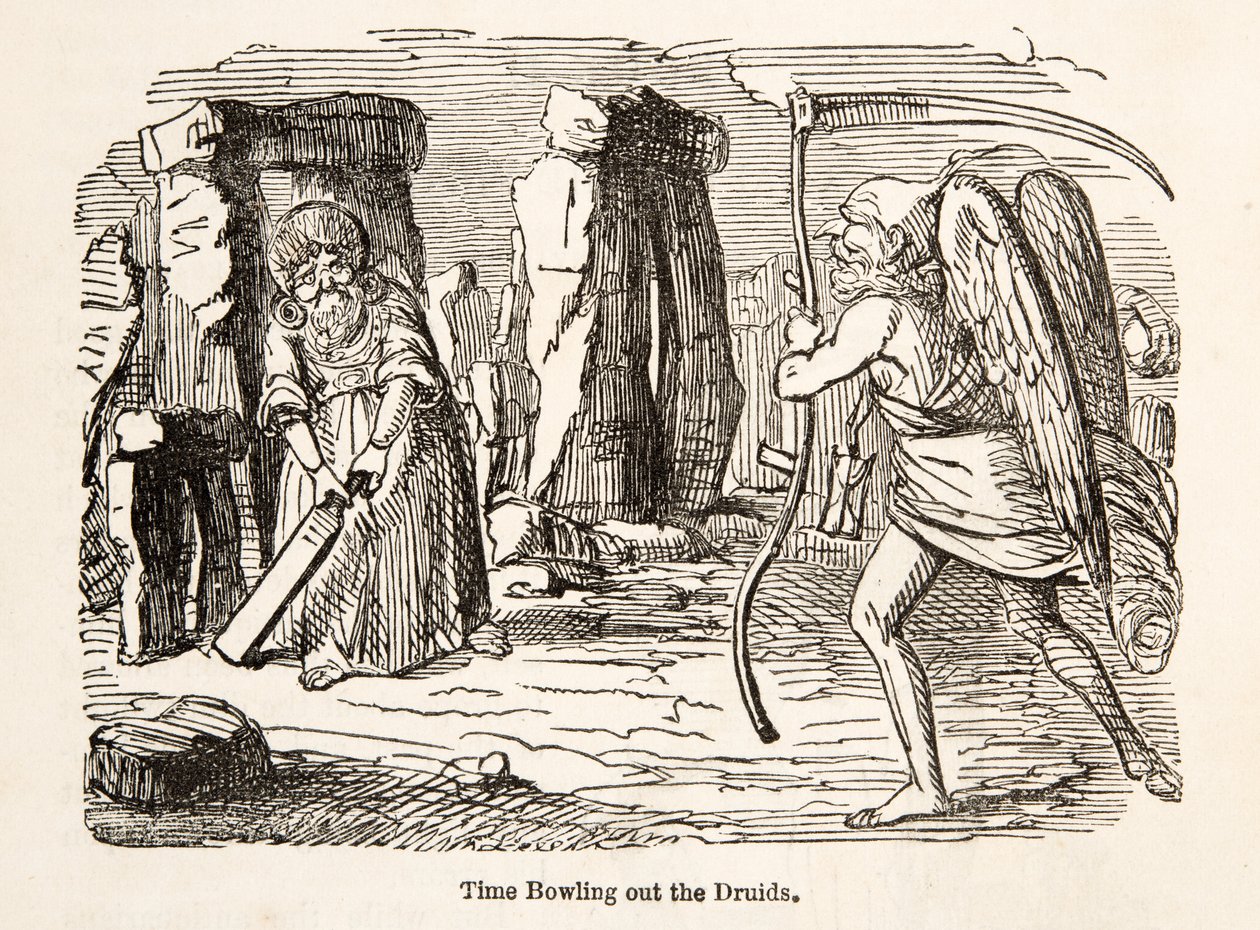 Time Bowling Out the Druids ، من The Comic History of England ، pub. 1864 بواسطة جون ليتش