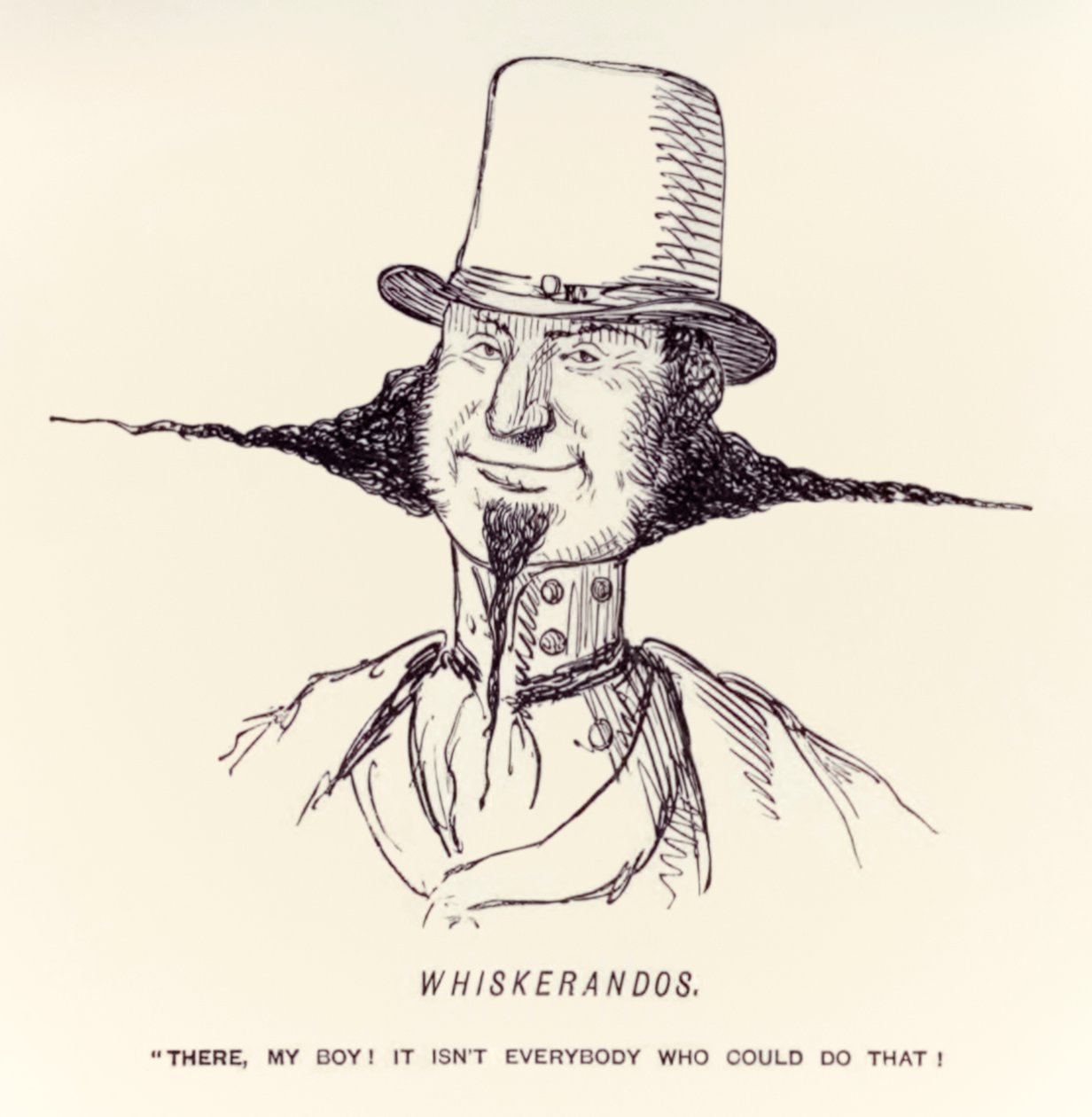 'Whiskerandos "هناك ، يا بني! ليس كل من يمكنه فعل ذلك!" نُشرت في المجلة الساخرة Punch عام 1854 بواسطة جون ليتش
