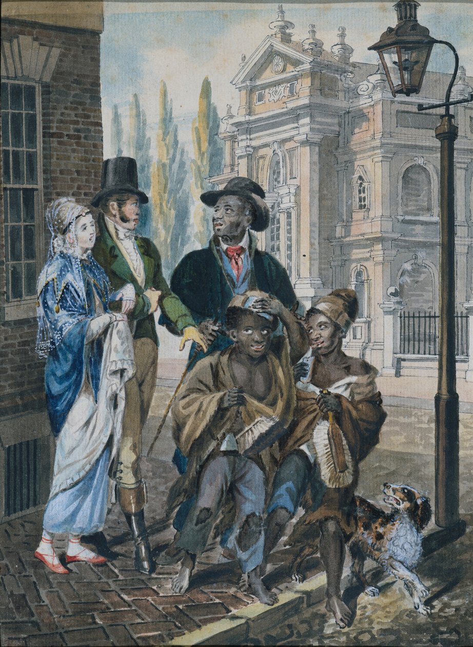 قوم دنيويون يستجوبون مدخنة المداخن وسيدهم أمام كنيسة المسيح ... ، 1811-كاليفورنيا. 1813. بواسطة جون لويس كريميل