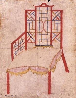 تصميم لكرسي صيني ، حوالي 1753 (ألوان مائية على ورق) بواسطة جون لينيل