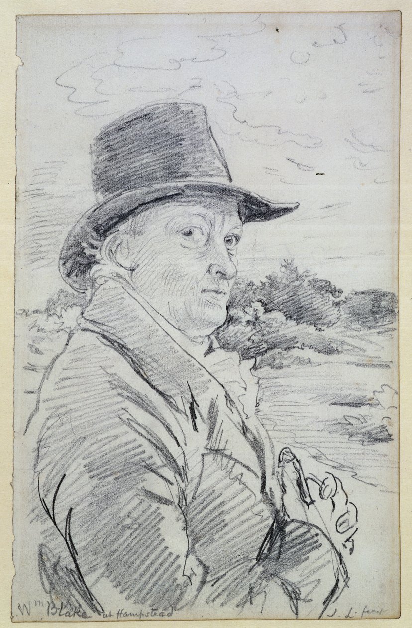وليام بليك يرتدي قبعة ، (نقش: Wm Blake at Hampstead) c.1825 (قلم رصاص) بواسطة جون لينيل