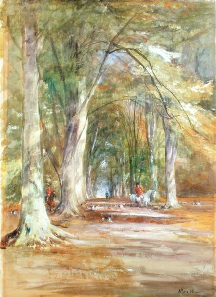 Huntsmen in a Clearing (ألوان مائية ولون جسم على ورق) بواسطة جون ماكويرتر