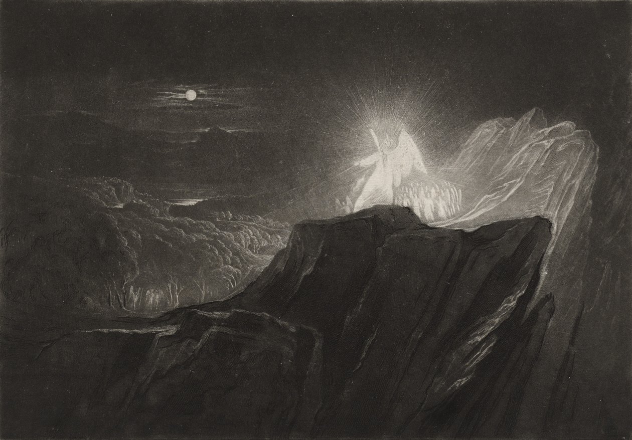 ملائكة حراسة الجنة في الليل ، c.1827 (mezzotint) بواسطة جون مارتن