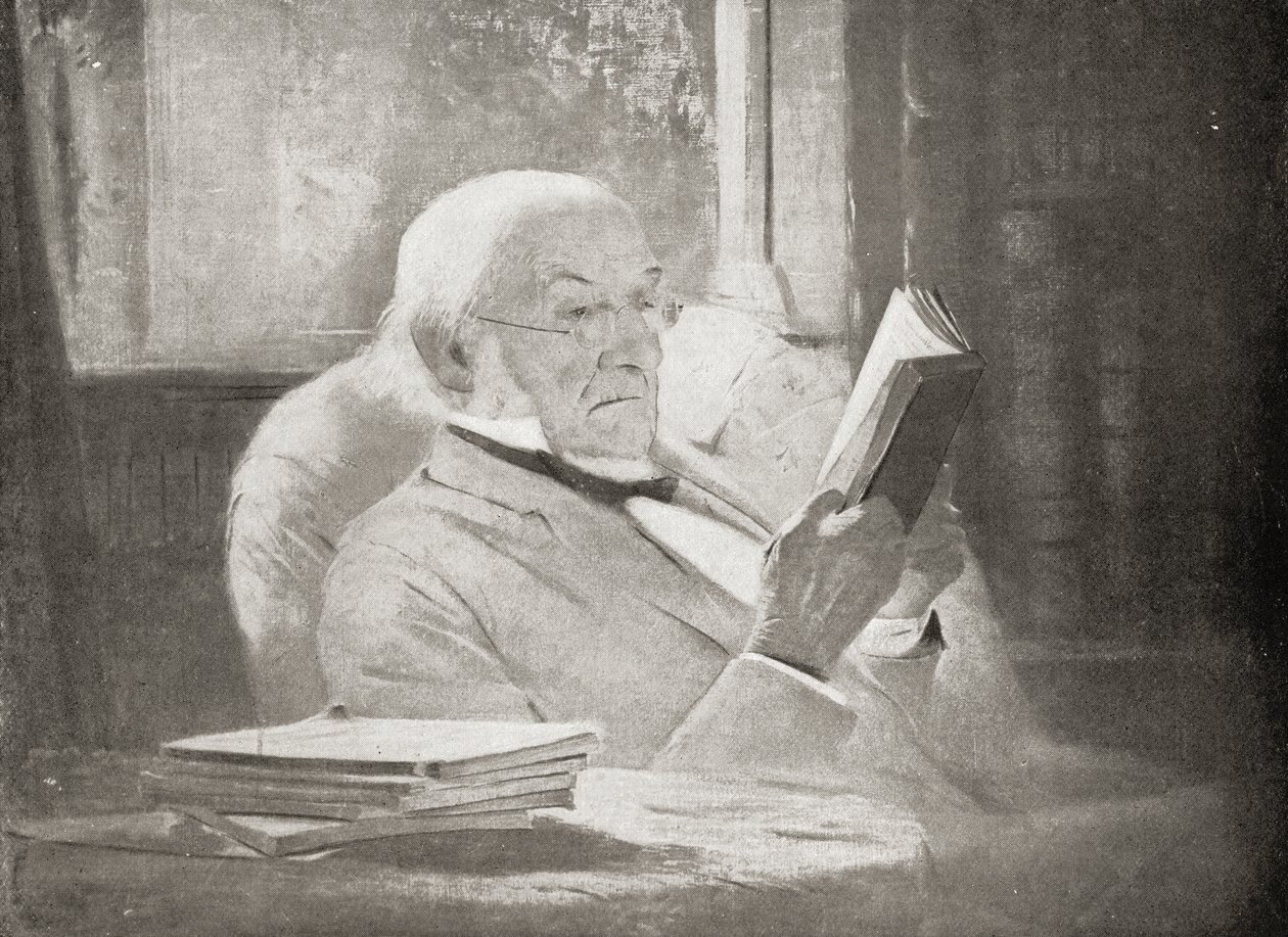 ويليام إيوارت جلادستون (1809-98) في سن الشيخوخة ، رسم توضيحي من "VRI Her Life and Empire" للماركيز من لورن بواسطة جون ماكلور هاميلتون