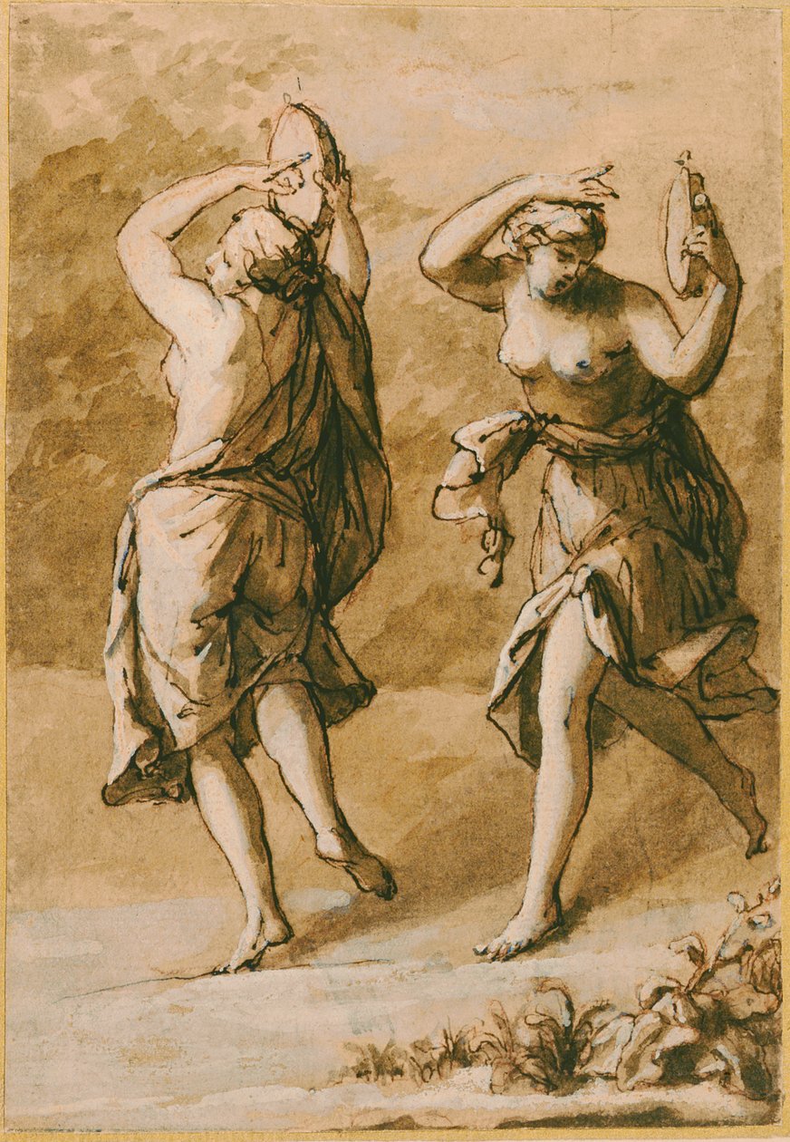 Two Maenads، A Study (غسيل بني مع إبرازات بيضاء وحبر بني على ورق) بواسطة جون مايكل ريسبراك
