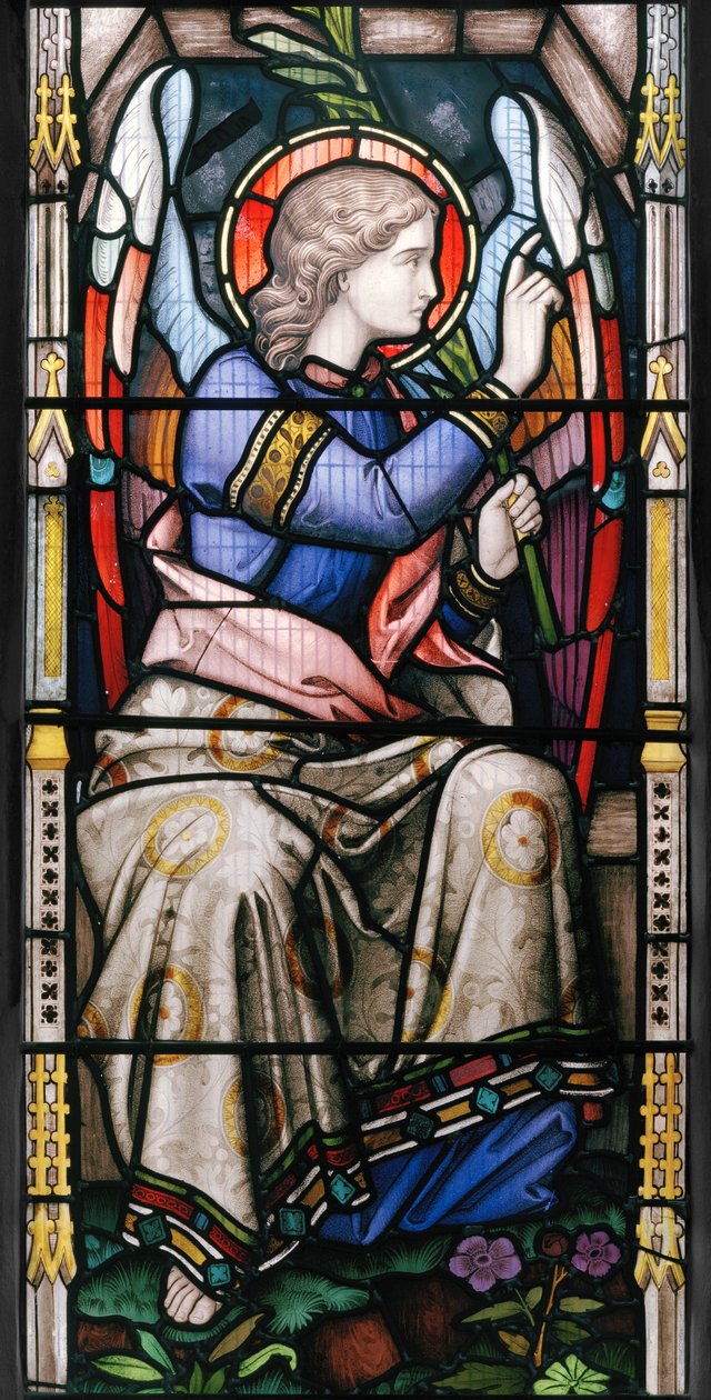 ملاك ، التفاصيل من The Three Marys at The Tomb ، 1865 (زجاج ملون) بواسطة جون ميلنر ألين