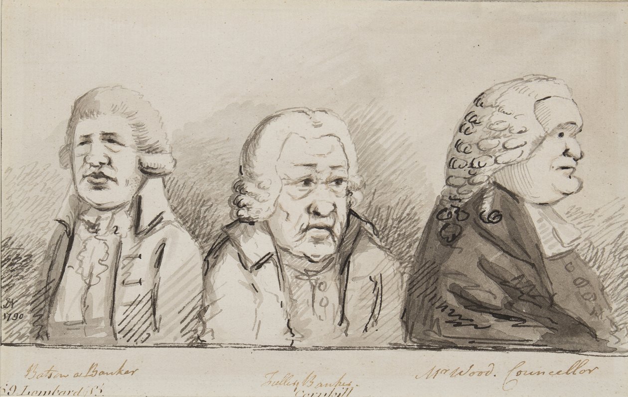 باتسون ، مصرفي ، توللي ، بانكر ، مستر وود ، مستشار ، 69 شارع لومبارد ، كورنهيل ، 1790 (قلم ، فرشاة وحبر على ورق) بواسطة جون نيكسون