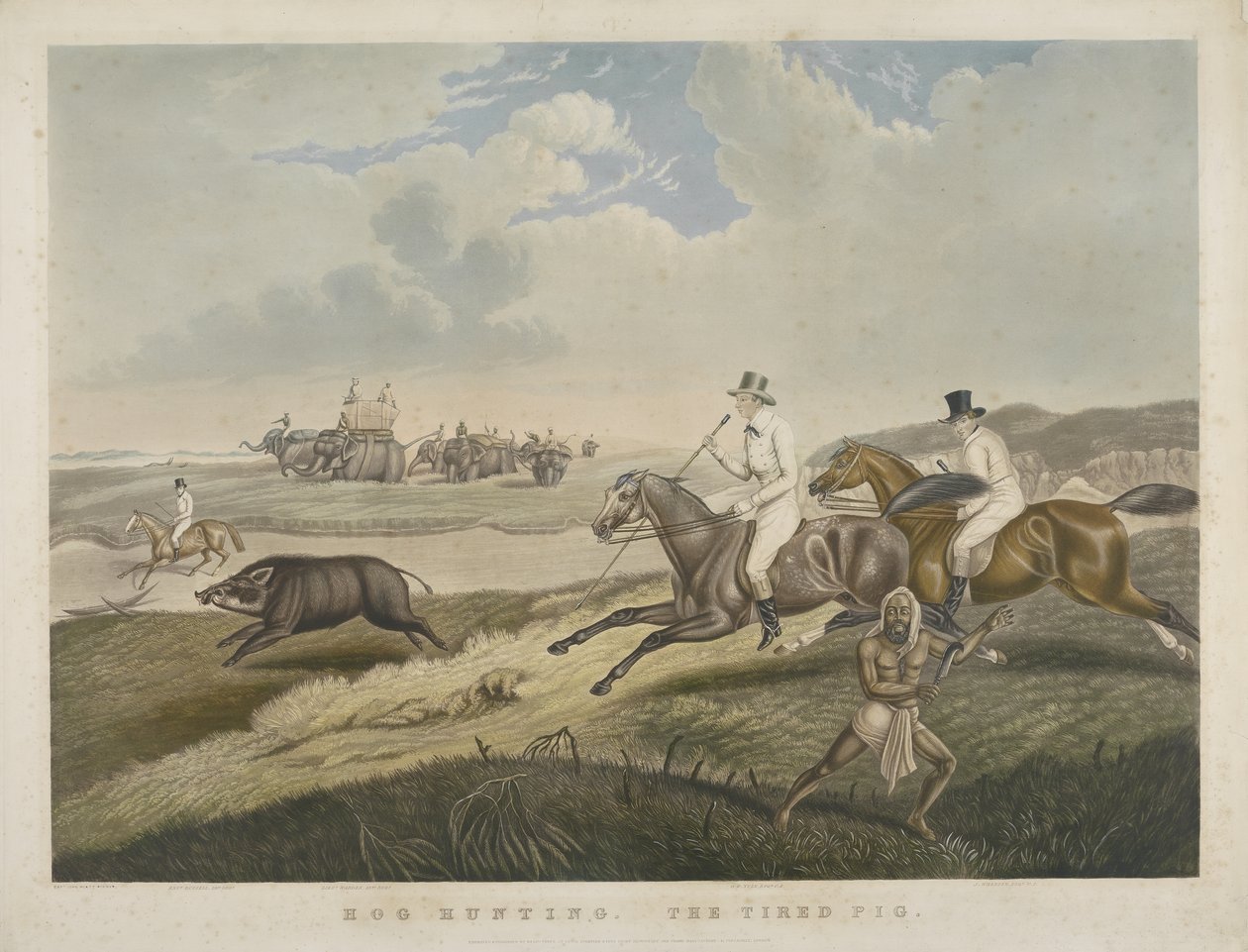 خنزير الصيد: الخنزير المتعب ، محفور بواسطة SW Fores (1785-1825) c.1840 (ألوان مائية يدوية) بواسطة جون بلات