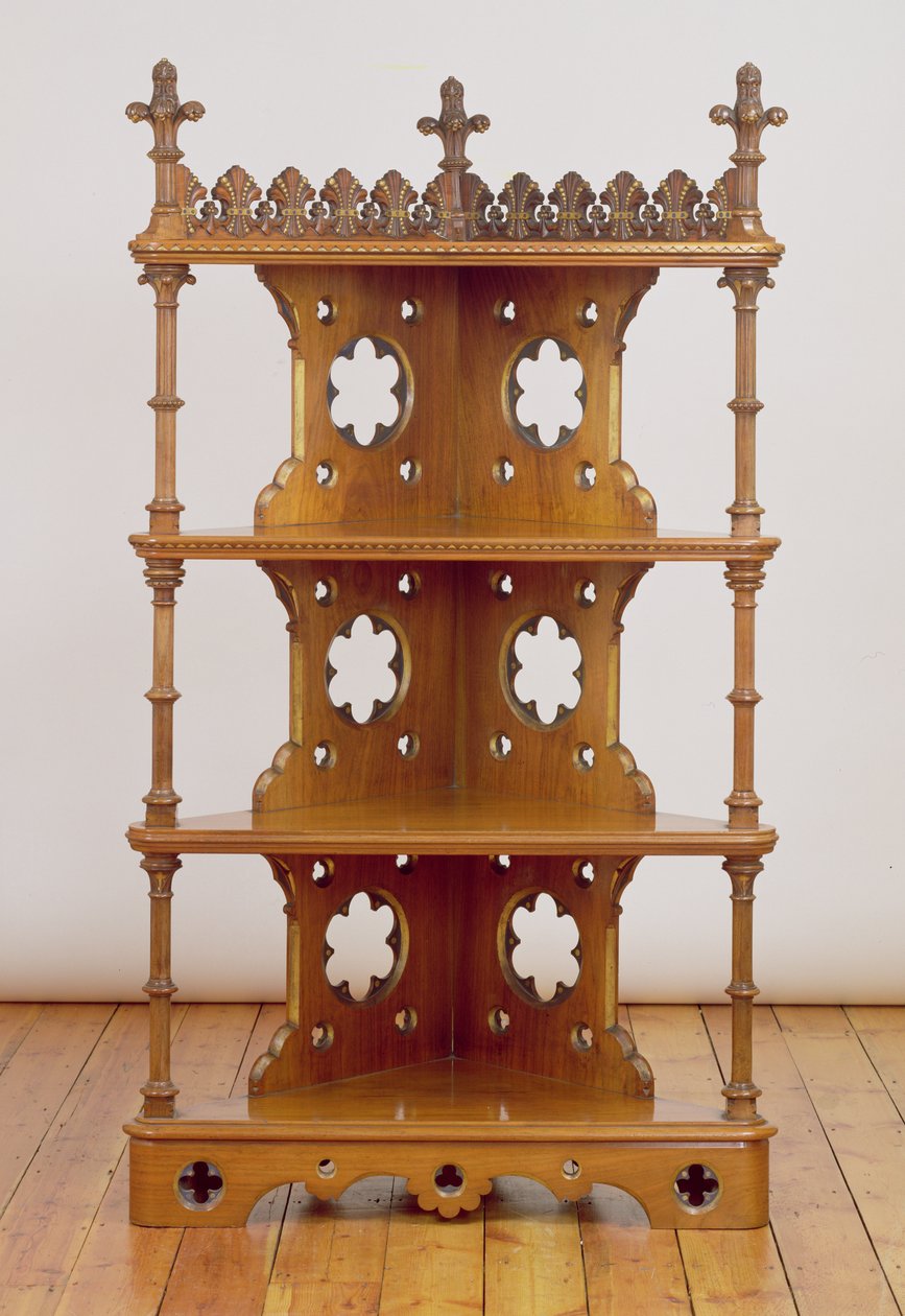 الزاوية القوطية المنحوتة والمذهبة What-Not ، c.1860 (خشب الجوز) بواسطة جون بولارد سيدون