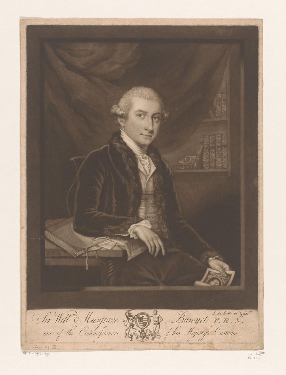 بورتريت فان ويليام موسجراف سيدي ويلم. Musgrave Baronet F.R.S. أحد مفوضي جمارك جلالة الملك (العنوان على الشيء) بواسطة جون رافائيل سميث