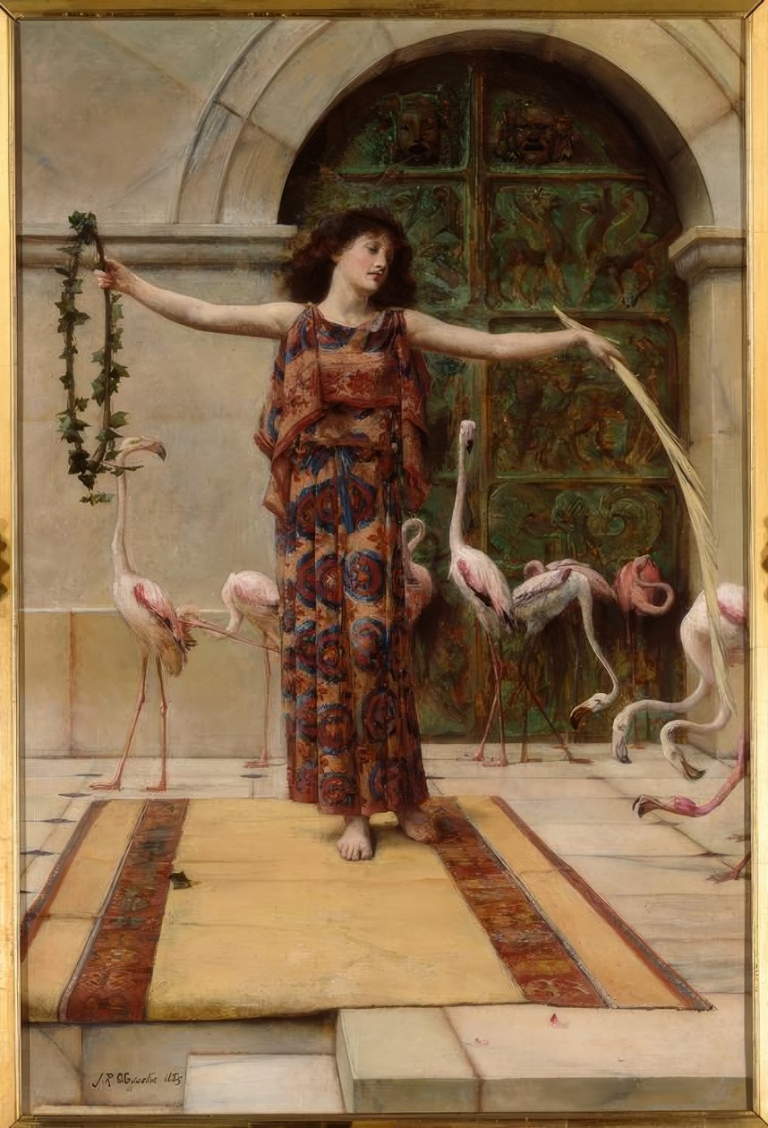 JRWaguelin ، امرأة مع طيور النحام - الرسم ، 1885 بواسطة جون رينهارد ويجولين
