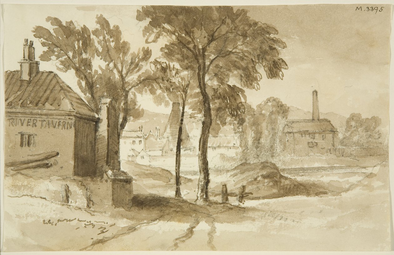 منظر بالقرب من Mardyke ، Limekiln Lane Glasshouse ، من الجانب الجنوبي من المرفأ ، حوالي 1820 (قلم رصاص وألوان مائية على ورق) بواسطة جون القس إيدن