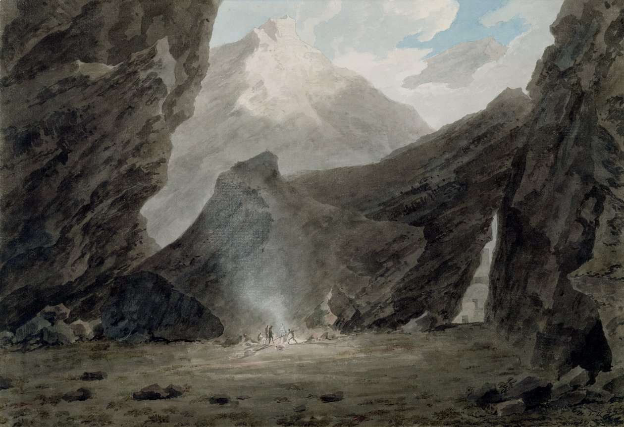 بالقرب من شيافينا في جريسنس ، حوالي عام 1779 (ألوان مائية وحبر أسود وغسل الجرافيت على ورق مضغوط) بواسطة جون روبرت Cozens