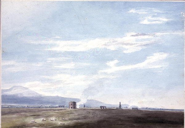 بقايا قبر في كامبانيا بالقرب من روما ، حوالي 1783 (ألوان مائية فوق قلم رصاص على ورق) بواسطة جون روبرت Cozens