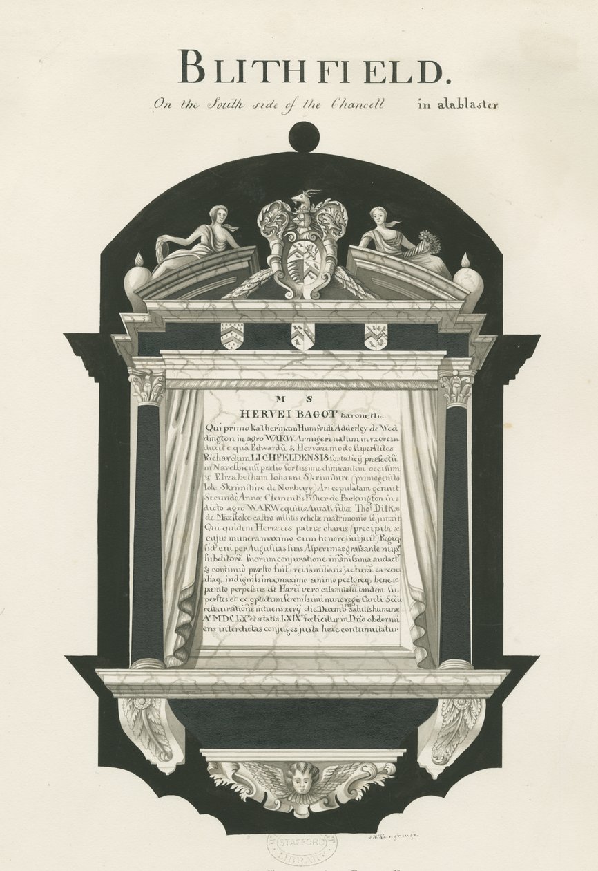 Tablet in Blithfield Church - Sir Hervey Bagot, Bart.: sepia drawing, nd [?19th cent] (drawing) بواسطة جون روبرت Fernyhough