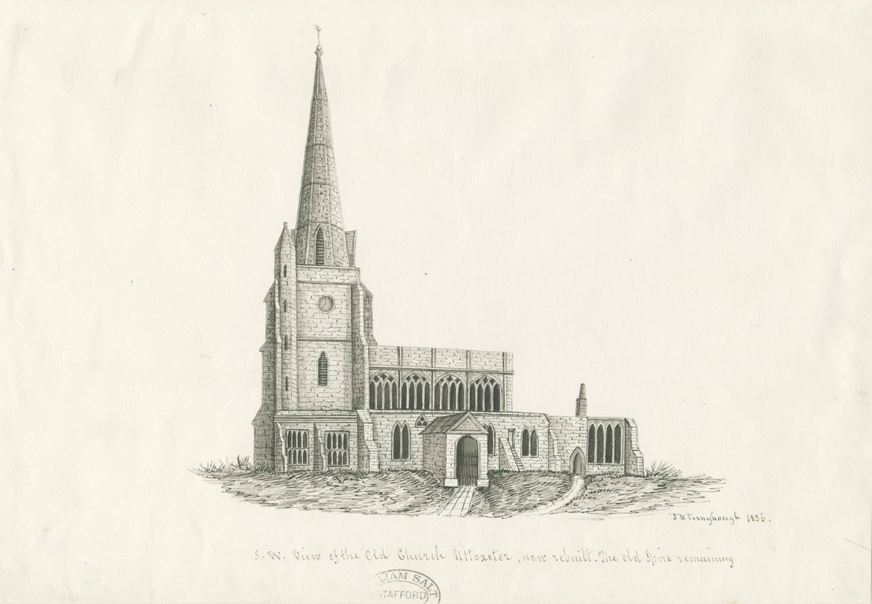 كنيسة Uttoxeter [القديمة]: رسم بالقلم والحبر ، 1836 بواسطة جون روبرت Fernyhough