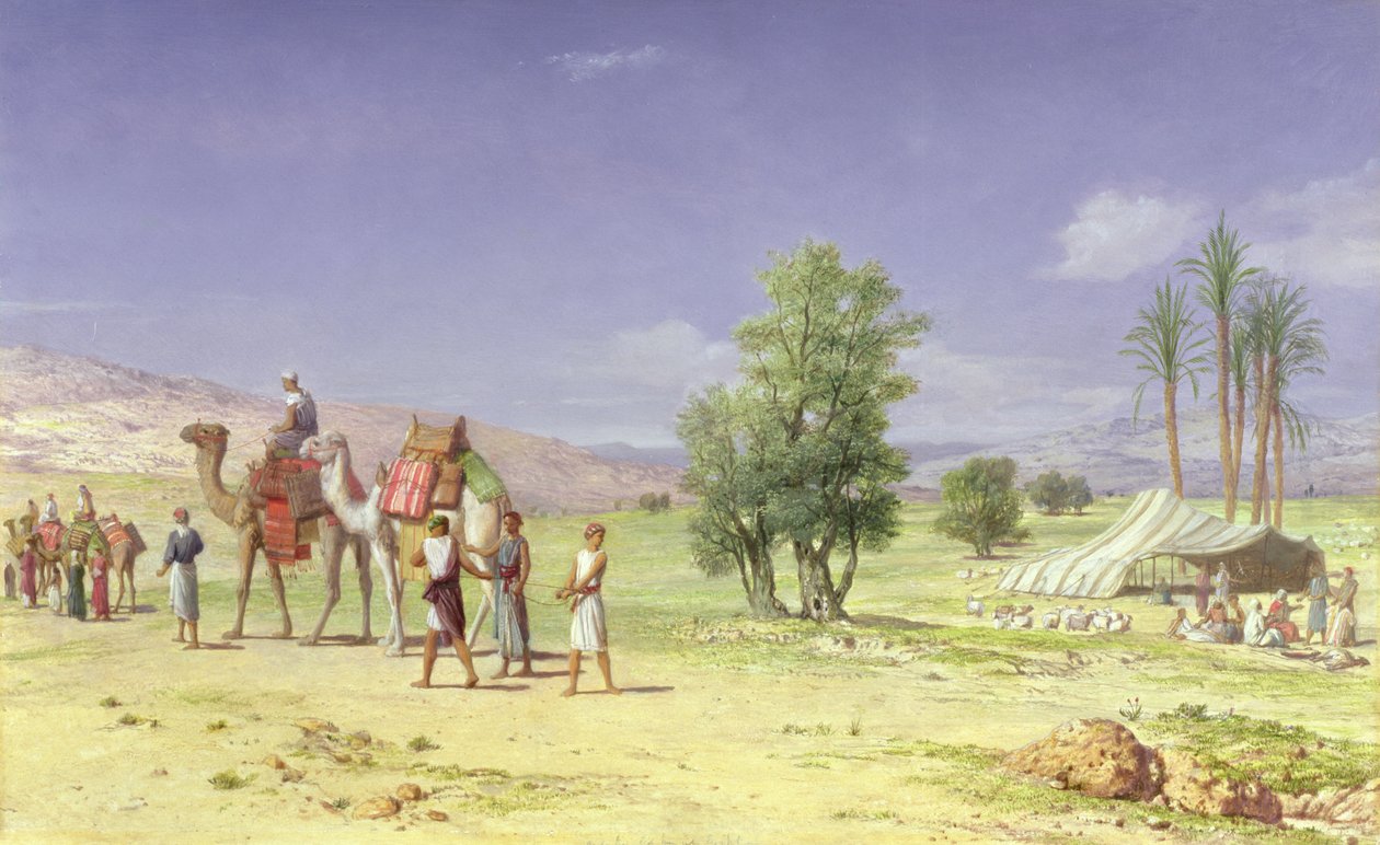 التجار المدينون يأخذون يوسف من إخوته ، 1879 (زيت فوق قلم رصاص على متن الطائرة) بواسطة جون روجرز هربرت