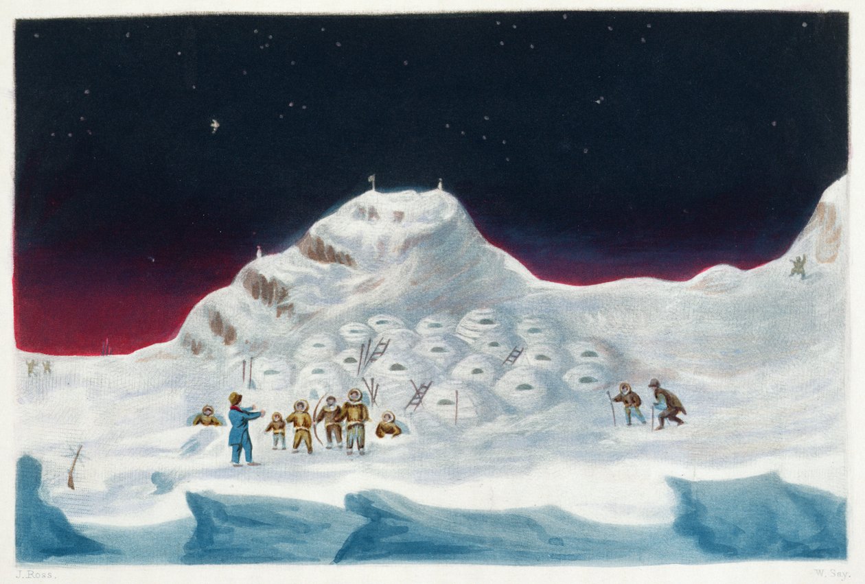 North Hendon ، Snow Cottages of the Boothians ، من "سرد رحلة ثانية بحثًا عن ممر شمالي غربي (1829-1833)" ، بقلم السير جون روس (1777-1836) ، منقوش بواسطة ويليام ساي (1768-1834) بواسطة جون روس