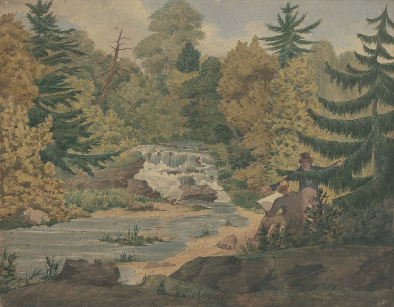 منظر للشلالات الثانية على نهر Sawkill ، c.1840 (ألوان مائية وحبر على ورق منسوج) بواسطة جون روبنز سميث
