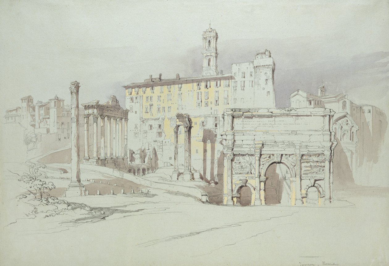 نافذة من Palazzo Tolomei ، سيينا ، تظهر وضع فظ وغير متماثل من الأحجار الضخمة ، 25 - 27 يونيو 1870 (ألوان مائية وألوان على الجرافيت على ورق منسوج أزرق) بواسطة جون روسكين