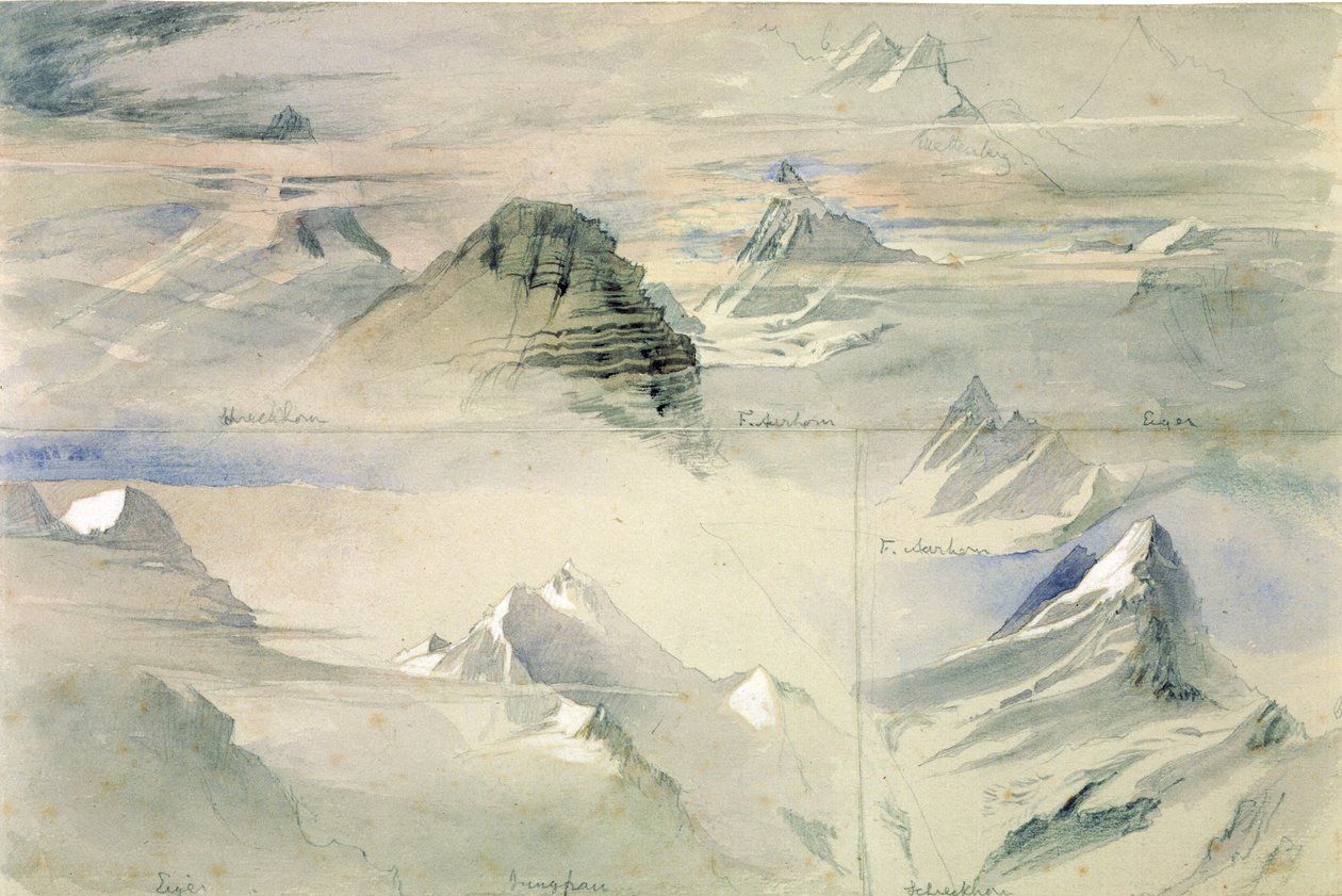 قمم جبال الألب: Jungfrau and others، 1846 بواسطة جون روسكين