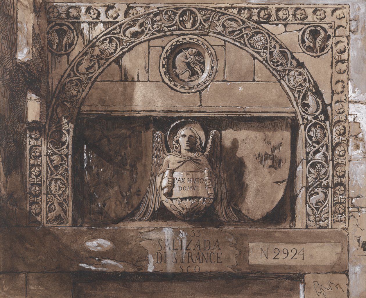رأس باب Palazzo Contarini della Porta di Ferro (قلم وحبر وغسل ونسخة على ورق) بواسطة جون روسكين