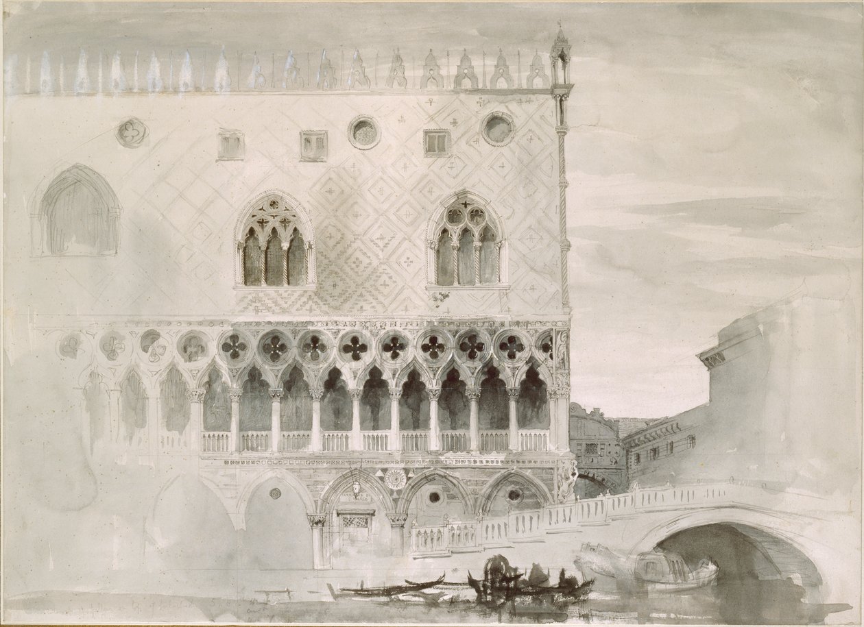 الواجهة الخارجية للقصر الدوقي ، البندقية ، 1852 بواسطة جون روسكين