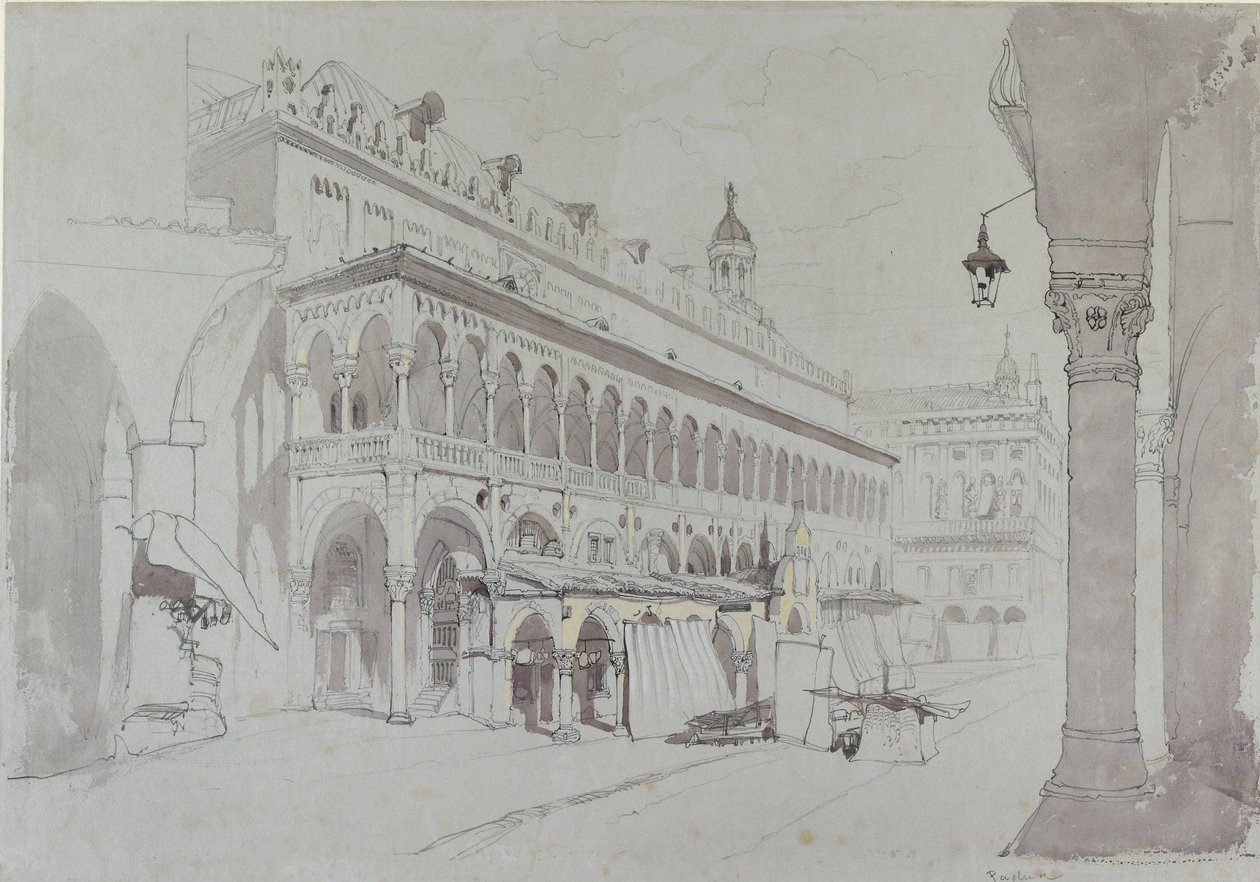 Palazzo della Ragione و Piazza delle Erbe ، بادوفا ، مايو ١٨٤١ بواسطة جون روسكين