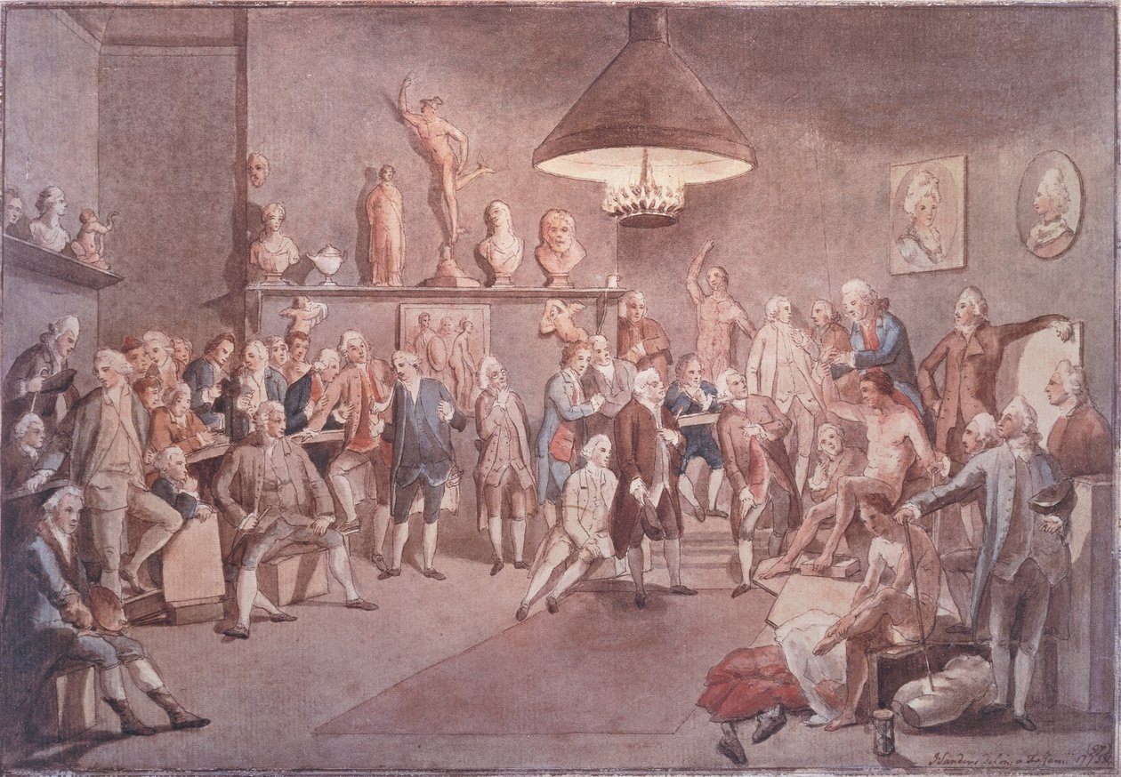 The Academicians of The Royal Academy in London, copy after a painting by Johann Zoffany (1733-1810) بواسطة جون ساندرز