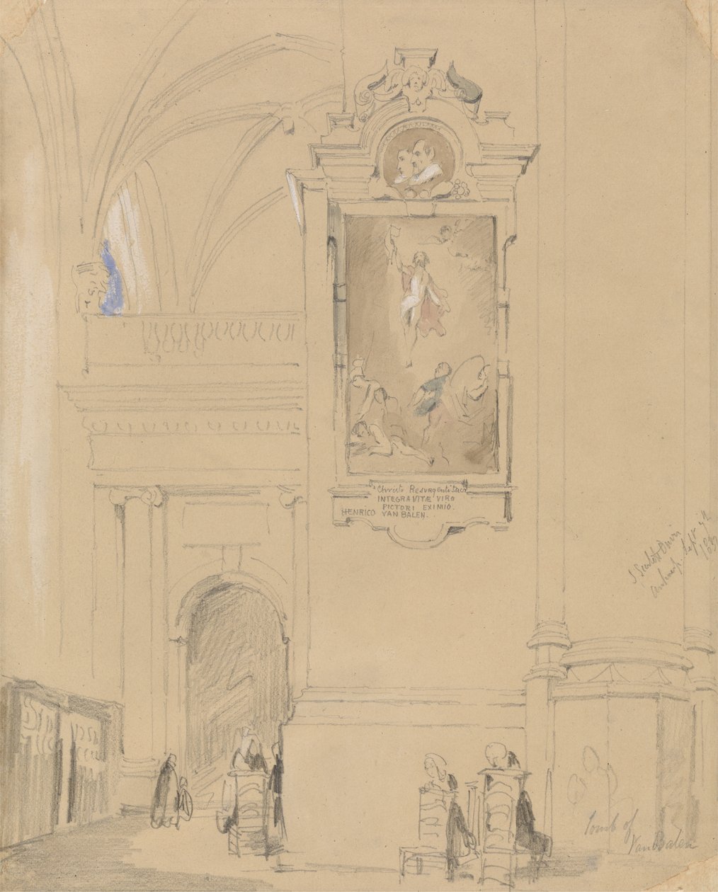 قبر هندريك فان بالين (1575-1632) ، أنتويرب ، 7 سبتمبر 1832 (الجرافيت مع مرحاض على ورق برتقالي) بواسطة جون سكارليت ديفيس