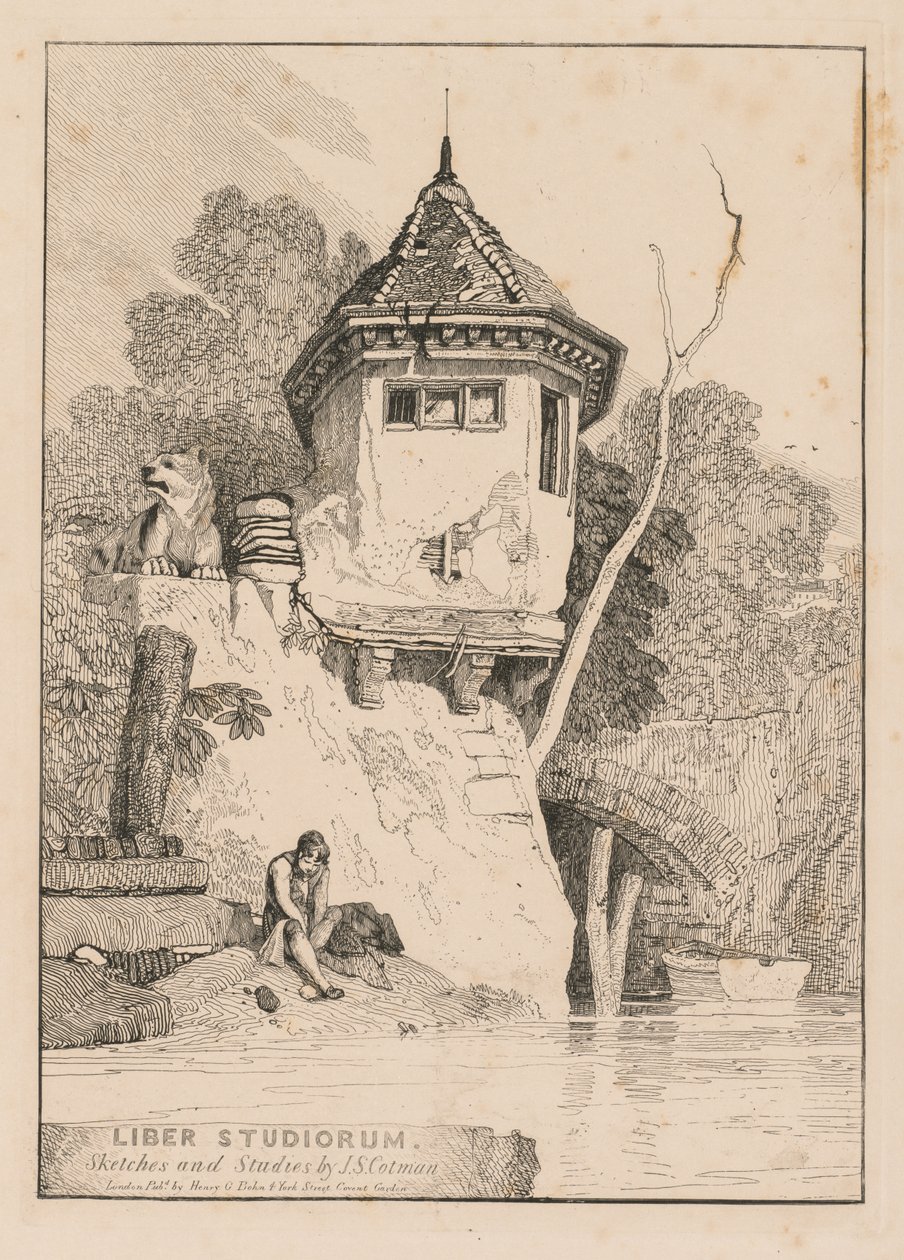Liber Studiorum ، Frontispiece ، منظر لمنزل حديقة على ضفاف نهر ياري ، 1838. بواسطة جون سيل كوتمان