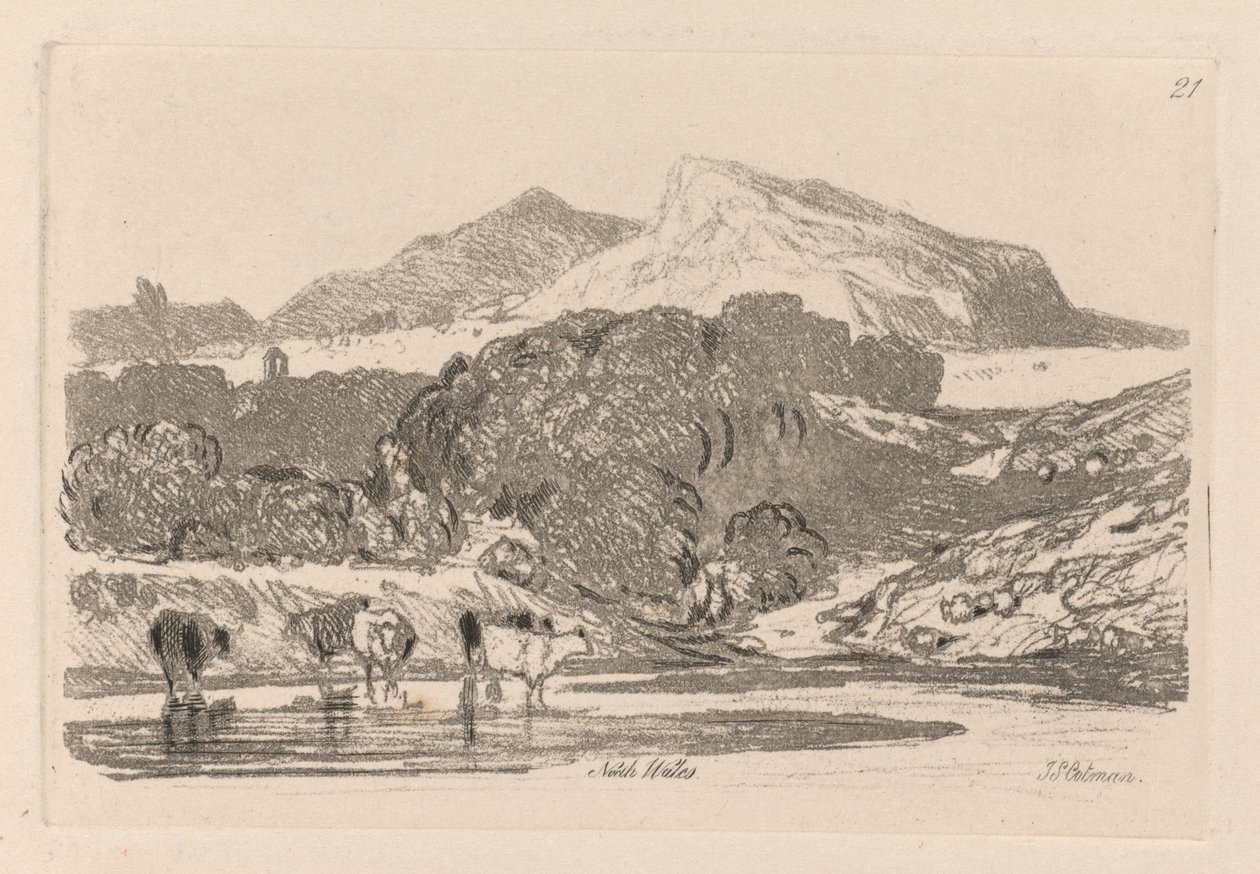 Liber Studiorum: اللوحة 21 ، منظر في شمال ويلز ، 1838. بواسطة جون سيل كوتمان