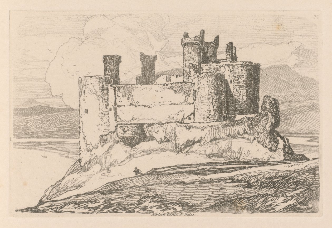 الدراسات مجانية اللوحة 25 ، Harlech Castle، N. Wales، 1838. بواسطة جون سيل كوتمان