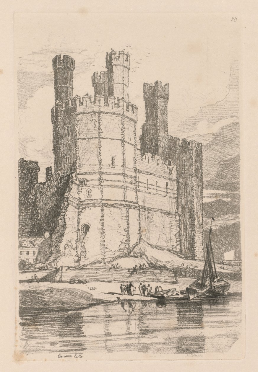 الدراسات مجانية اللوحة 28 ، قلعة كارنارفون ، ويلز الشمالية ، 1838. بواسطة جون سيل كوتمان