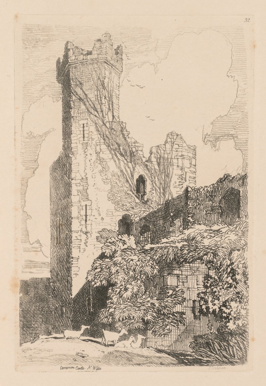 الدراسات مجانية اللوحة 32 ، قلعة كارنارفون ، ويلز الشمالية ، 1838. بواسطة جون سيل كوتمان