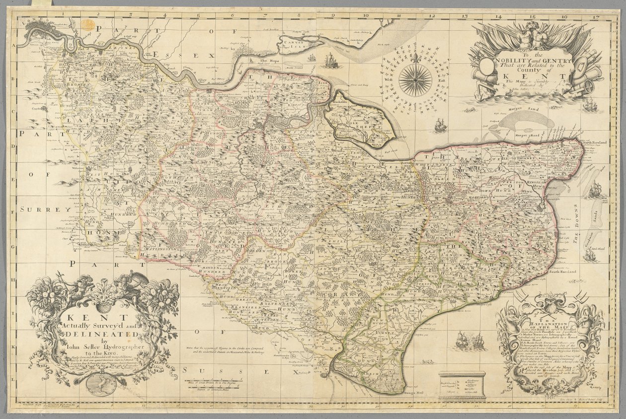 كينت ، تم مسحه وتحديده فعليًا بواسطة جون سيلر ، حوالي عام 1680 (نقش) بواسطة جون البائع