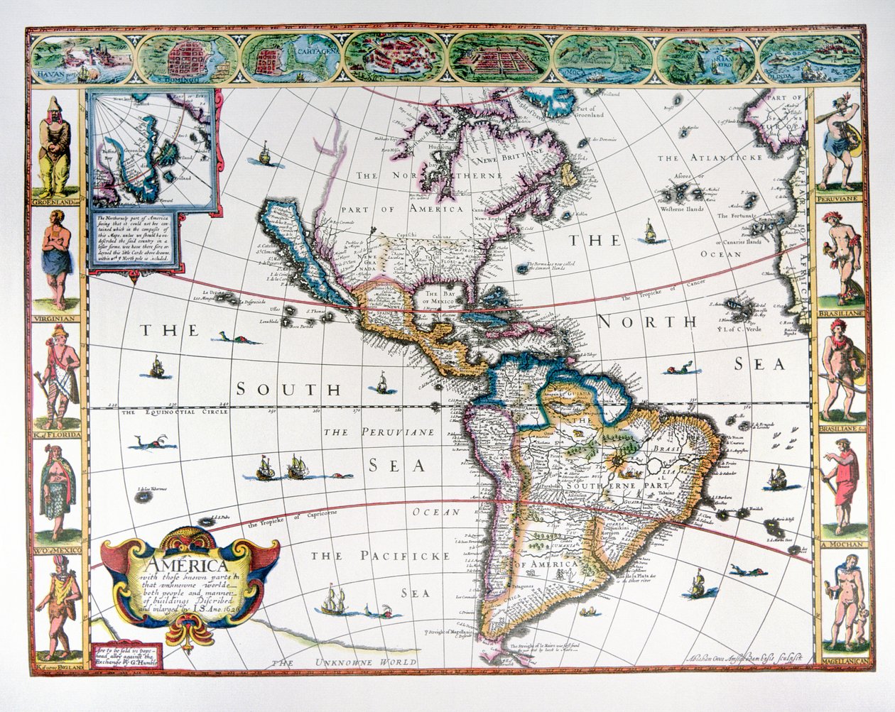 Map of the Western Hemisphere in 1626 (colour litho) بواسطة جون سبيد