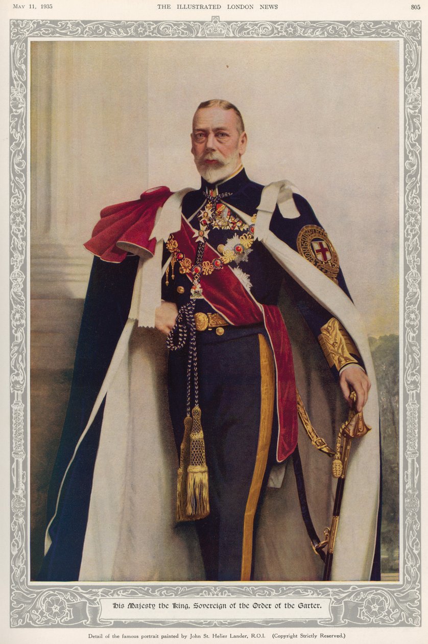 الملك جورج الخامس (1865-1936) ملك وسام الرباط ، من "أخبار لندن المصورة" ، 11 مايو 1935 بواسطة جون سانت هيلير لاندر