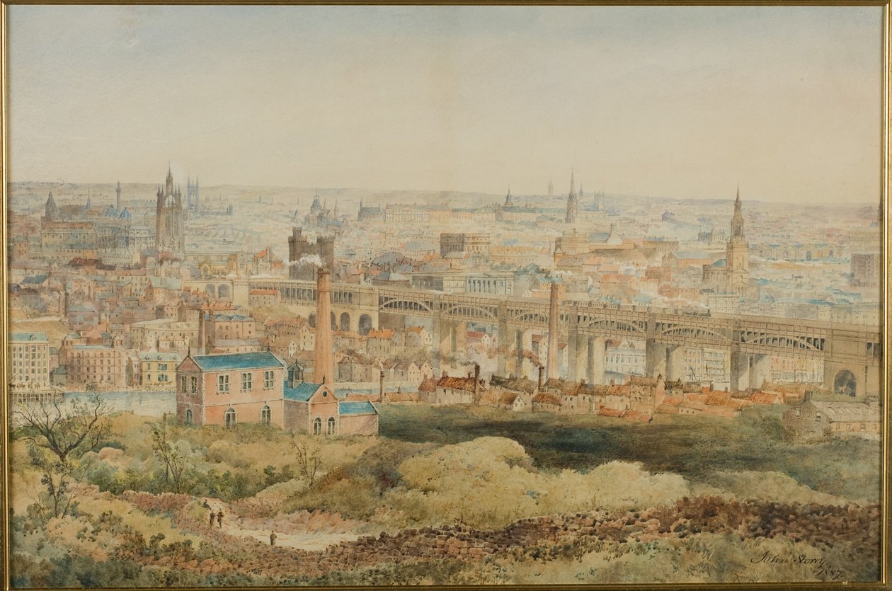 نيوكاسل أبون تاين من Windmill Hills ، Gateshead ، 1887 (قلم رصاص ومرحاض على الورق) بواسطة جون ستوري