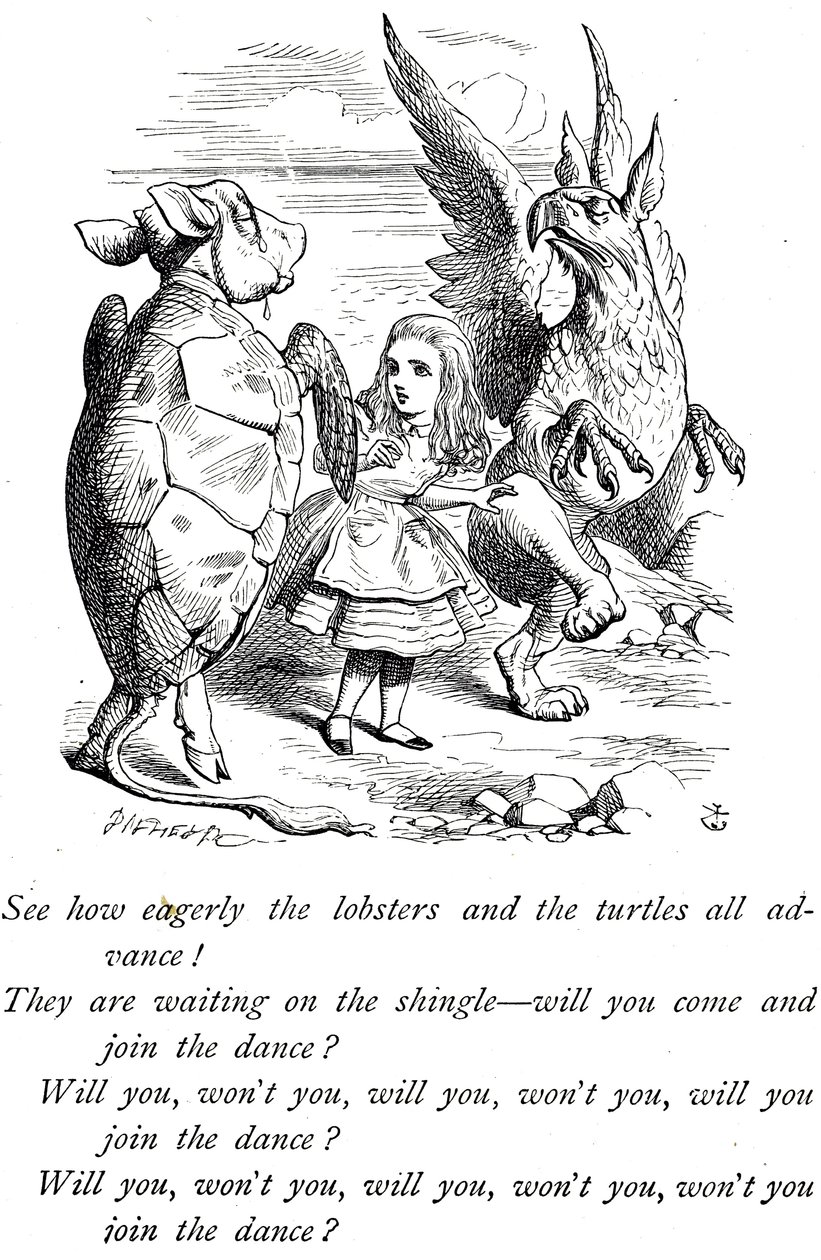 أليس و Mock Turtle و Gryphon من Alice