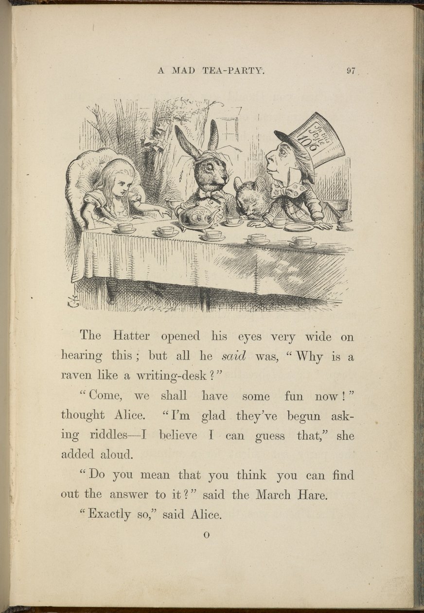 أليس في حفل شاي Mad Hatter. بواسطة جون تينيل